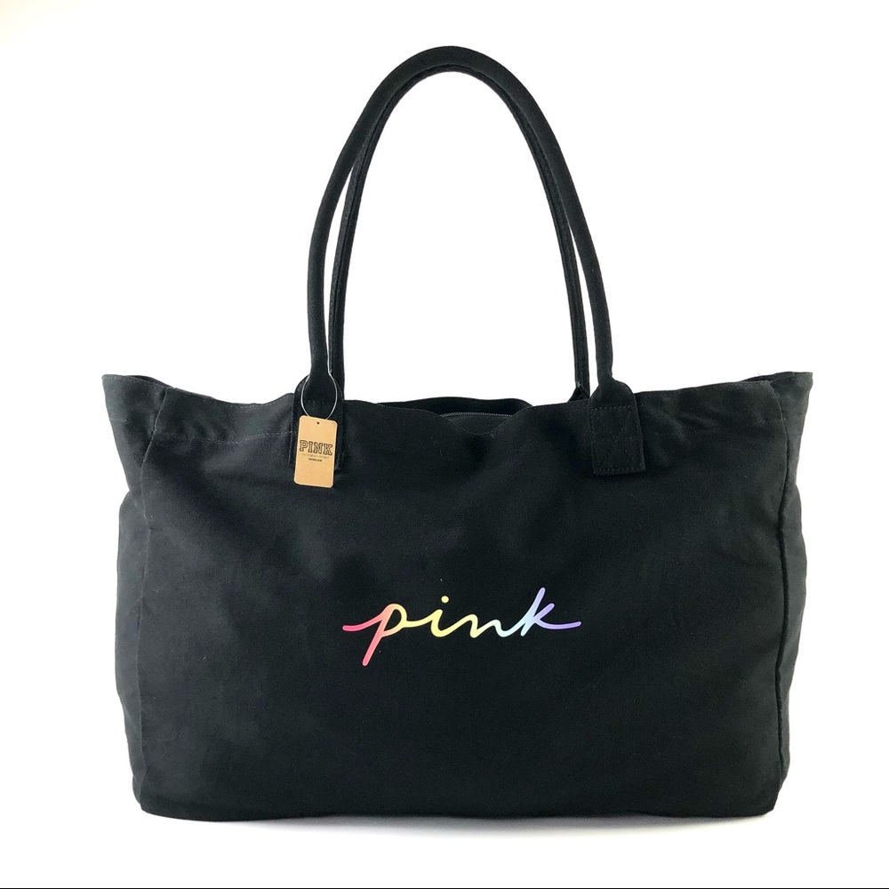 PINK Victoria’s Secret Rainbow Logo Canvas XL Tote Bag